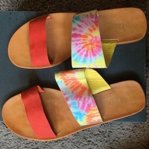 Tye dye sandals & White braided strap sandals